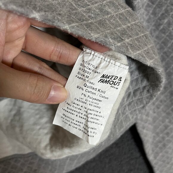 Naked & Famous Quilted Knit Cotton Slim Cardigan - Men's Size M - Gray - Picture 3 of 7